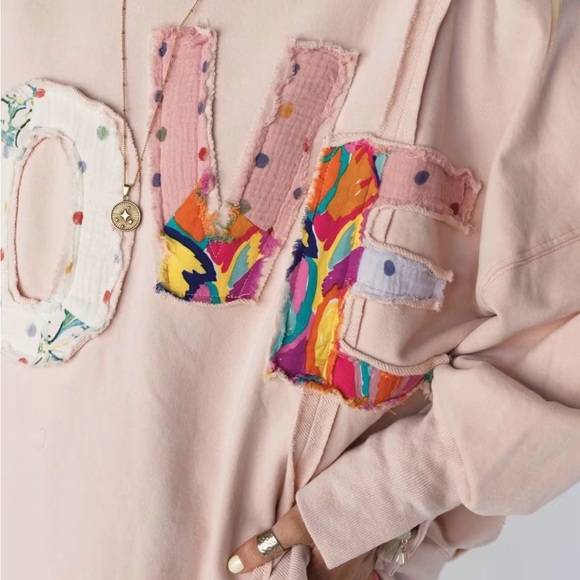 Easel Multicolor “LOVE” Patchwork Sweater - Picture 2 of 5